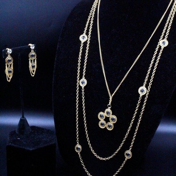 Celebrity NY Signed Designer Graduating Bezel Gold Tone Necklace Set - Picture 6 of 11